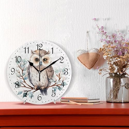 Miniatura 2 de ALAZA Reloj de pared de invierno con búho en rama silencioso sin tictac, funciona con pilas, 10 pulgadas para el hogar, sala de estar, cocina, baño,
