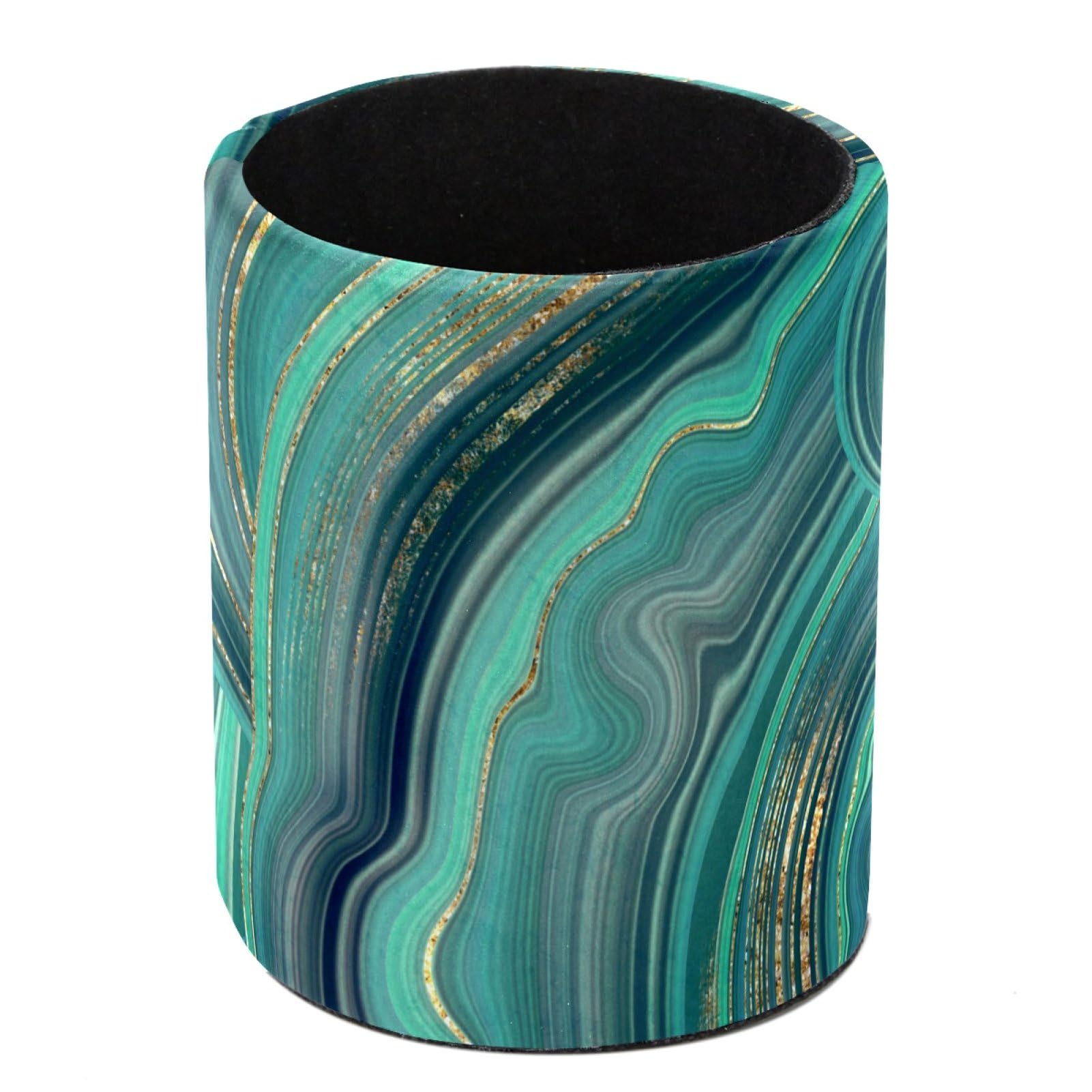 Luoweisi Green Marble Texture Pen Holder for Desk, Leather Pen Pot, Desk Pencil Holder Round Makeup Organiser Home Office School Suppliers