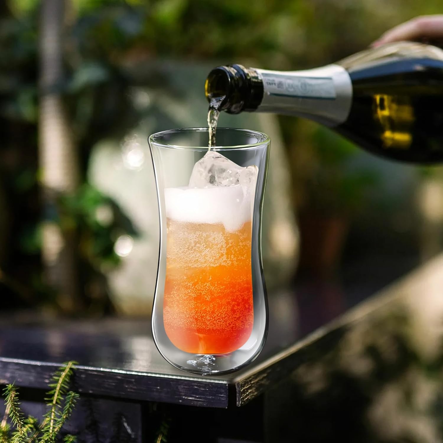 Joeyan Glass Double Walled Beer Drinking Glasses Tumbler, Double Layer Tall Borosilicate Insulated Water Cocktail Glass Cups, Double Lined Thermo Tea Coffee Hot Beverage Glassware 12 oz, Set of 2 - Image 2