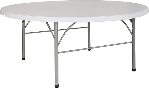 Miniatura 3 de BizChair Mesa plegable redonda de 6 pies de plástico blanco granito bi-Fold con mango