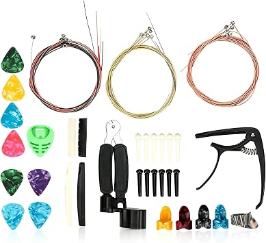 36PCS Guitar Accessories Kit, Including Acoustic Guitar Strings, Capo, Restring Tool, Pick Holder, Bridge Pins, Nuts and Saddles, Finger Picks, String Winder, Pin Puller