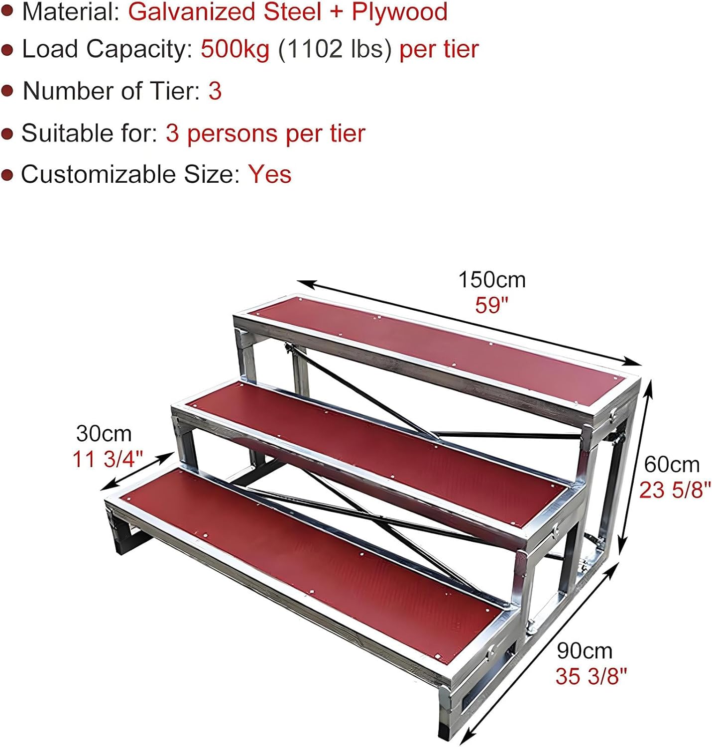 Commercial Choir Risers 3-Tier Step Platform, Multi-Functional Choral Staircase Treads for Group Performances, Lectern & Speaking Stand, Durable & Portable Seating Solution