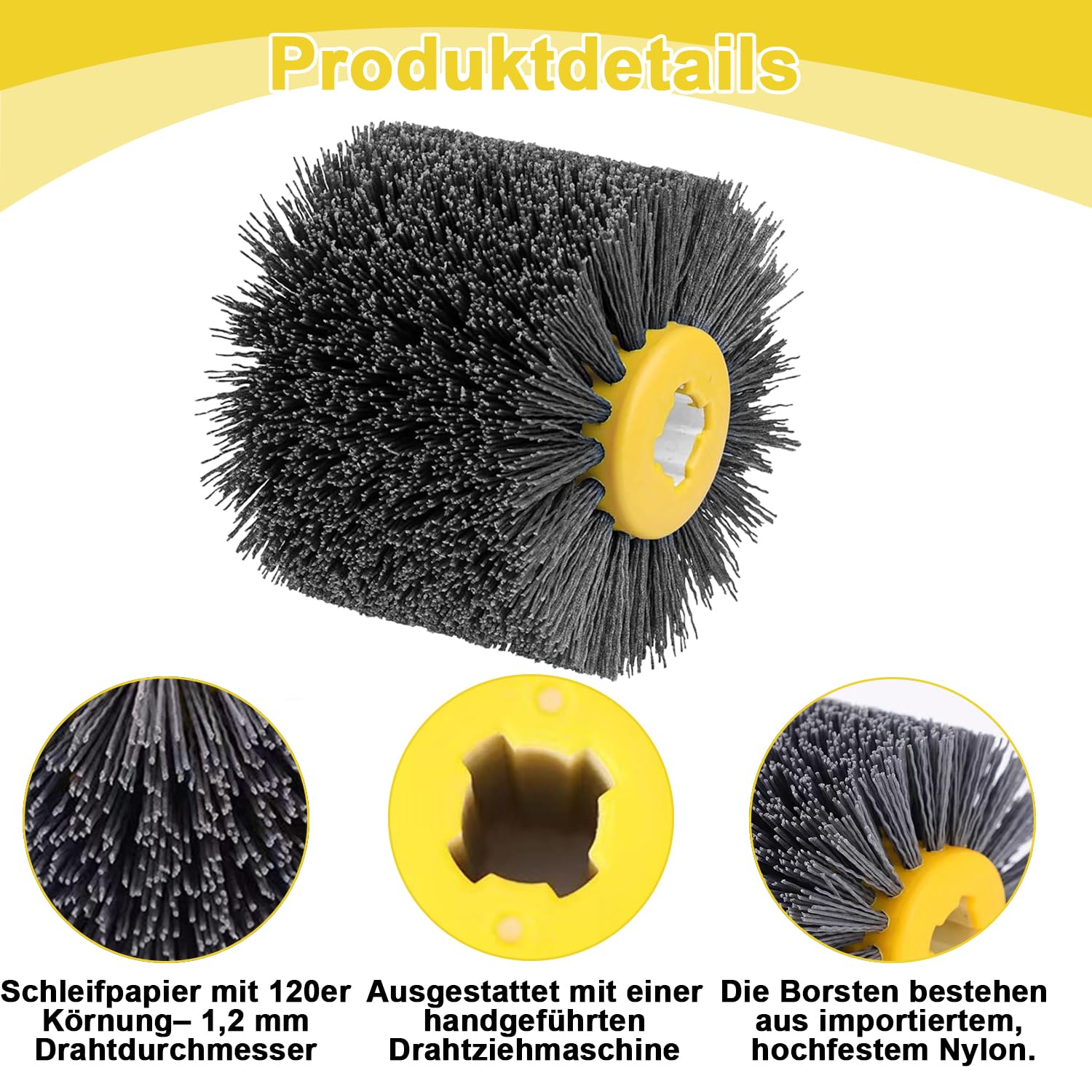 Schleifnylon-Drahtziehrad-Trommelbürsten – 120 Korn 120x100mm Polierwerkzeug | Bürste für Holzmöbel & Boden-Oberflächenbearbeitung​​ (120#)