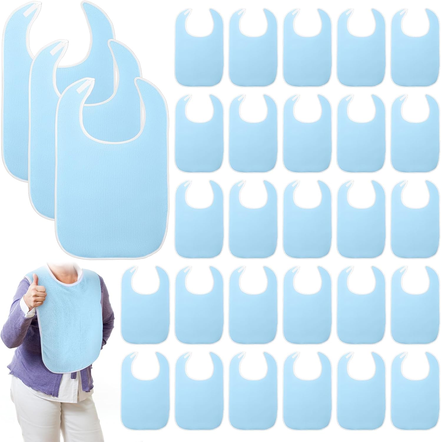 Sherr 30 Pcs Adult Eating Bibs for Men Women Washable