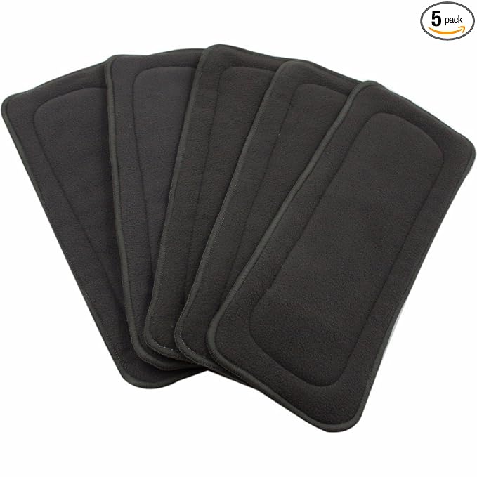 SALMAS TINYTOTS Baby Bamboo Charcoal Inserts for Cloth Diapers - 5 Layered - Set of 5