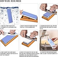 Vista 5 de Kit de piedra para afilar cuchillos, herramienta de afilado de cuchillos de piedra de afilar de 4 lados premium 400/1000 3000/8000, base de bambú