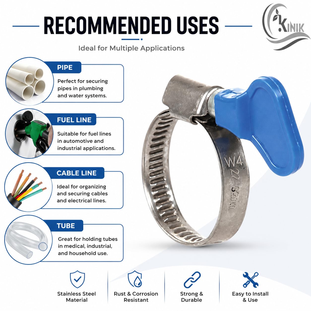 KINIK 1 Inch Adjustable Stainless Steel Hose Clamp with Key, Heavy Duty Pipe Clamp for Water Hose, PVC Pipe, Plumbing, Automotive, Mechanical, Irrigation Applications, Pack of 6 Pcs Set 3
