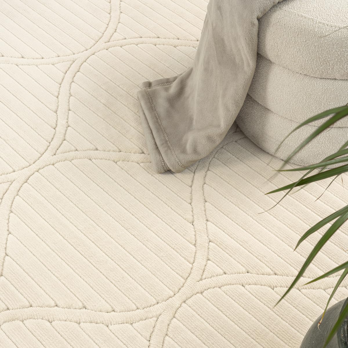 Teppich Wohnzimmer, Kurzflor Beige, Hoch-Tief-Effekt Waschbar Outdoor