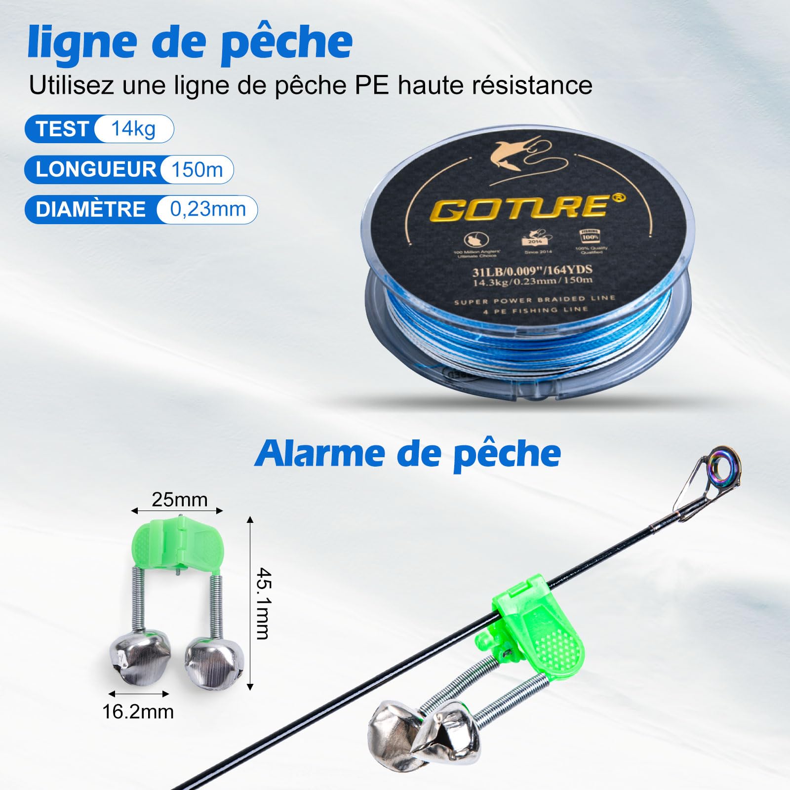 Goture Ensemble de pêche avec Canne à pêche télescopique (Carbone 24T), 1,8 m/2,1 m/2,4 m/2,7 m | Ensemble Complet de d'outils de pêche et d'appâts avec Moulinet de pêche 5,2:1, Ligne 150 m/14 kg