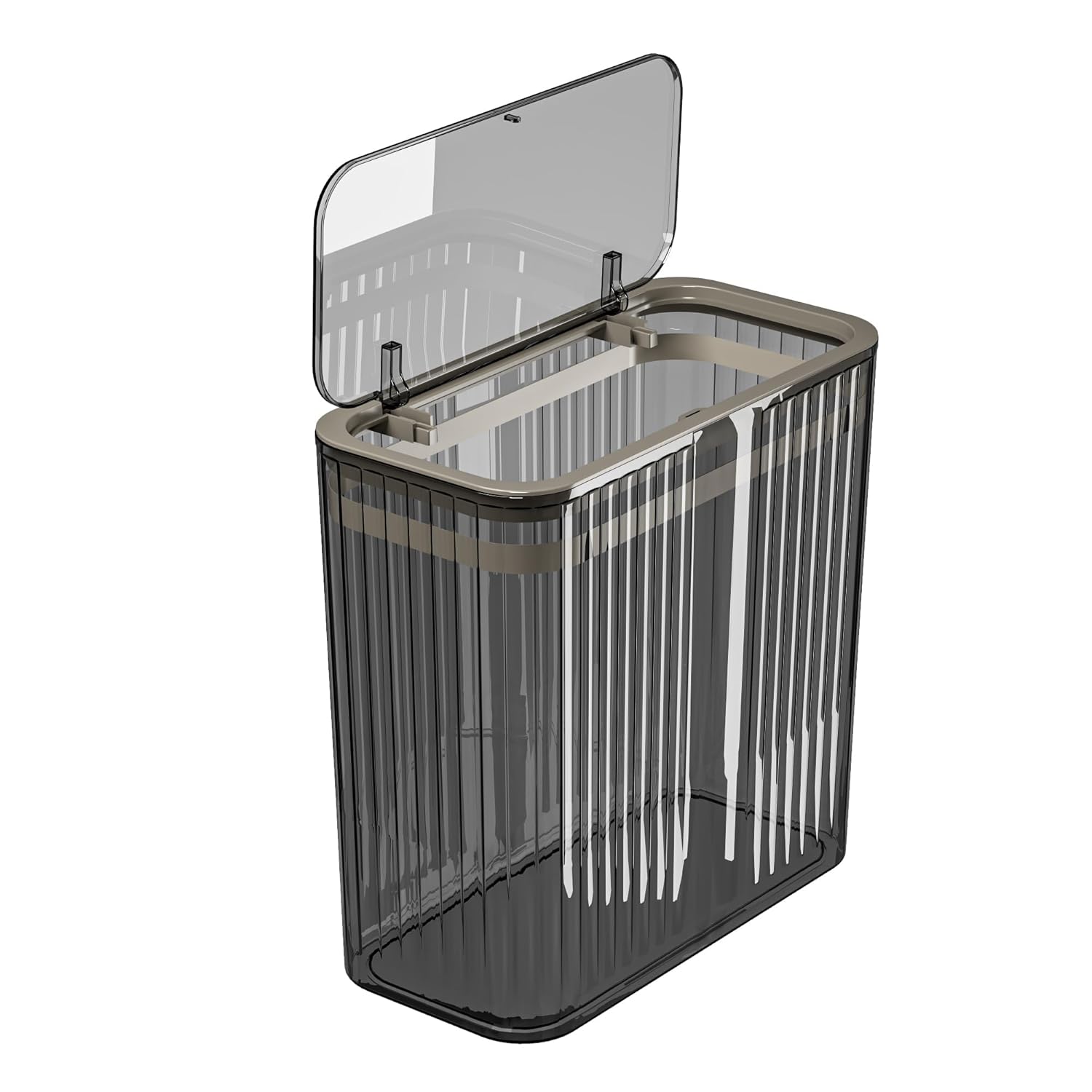 Vowupt Bathroom Trash Can with Lid, 3.5 Gallon/15 Liter Small Wastebasket with Press Top Lid, Plastic Garbage Can with Pop-Up Lids, Slim Trash Bin Clear Garbage Container Bin for Bathroom, Kitchens