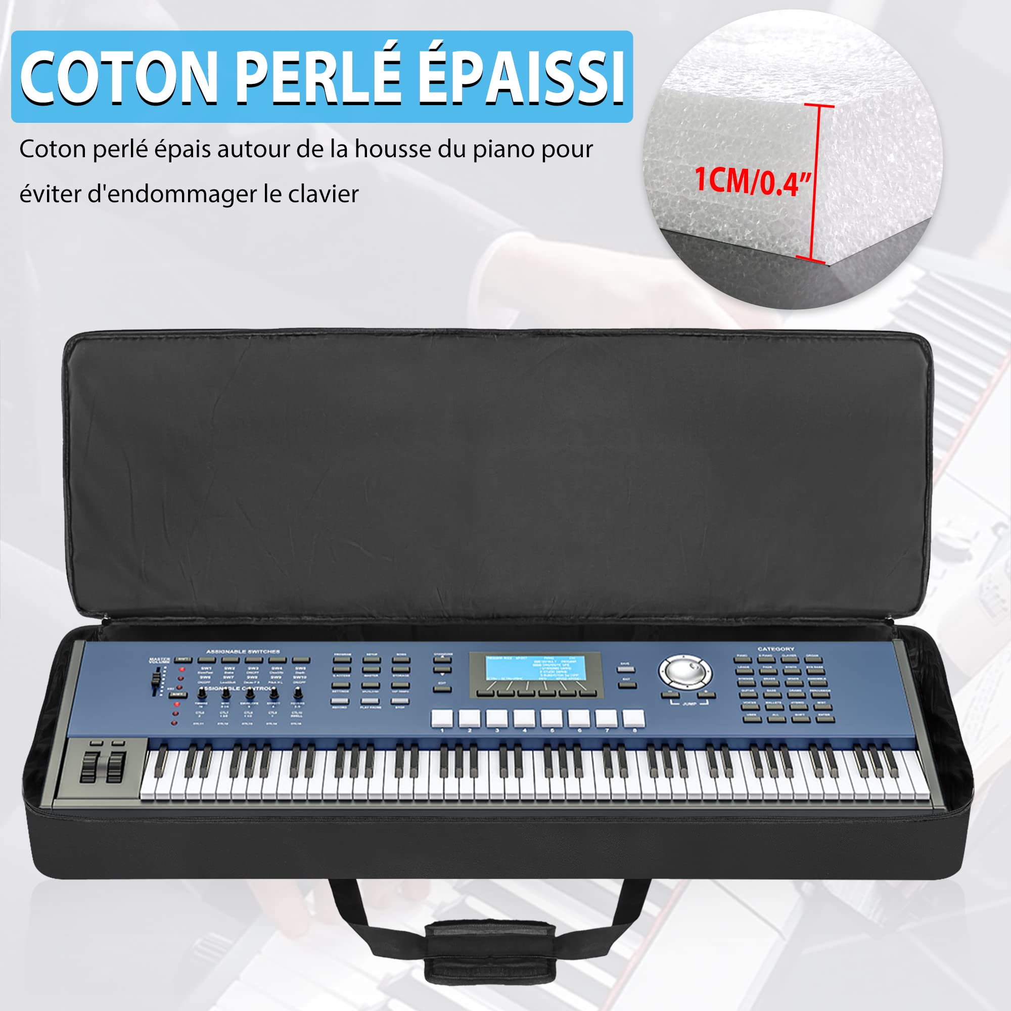IBVIVIC Housse pour Clavier 88 Touches, 10MM Sacoche de Clavier Piano Electrique, Housse de Protection pour Clavier 88 Touches avec Poignée/Bandoulière de Oxford 600D (Noir)