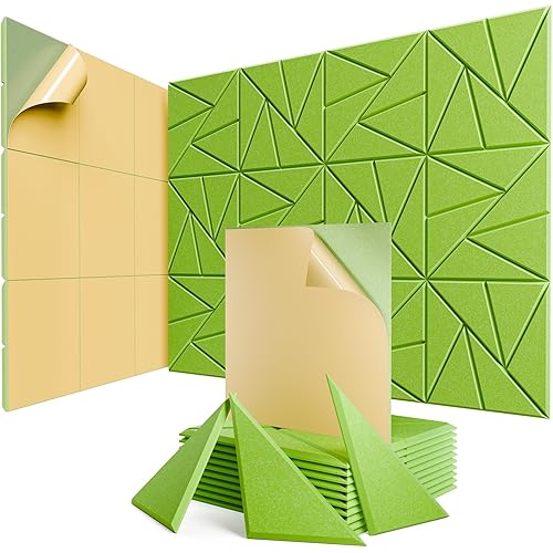 12 Pack Acoustic Panels with Self-Adhesive, 12"X 12"X 0.4"Sound Proof Foam Panels, Sound Panels High Density, Soundproof Wall Panels for Home Studio Office Avocado
