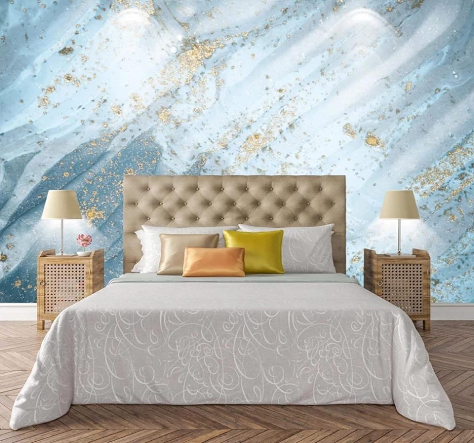 XLMING Abstract Blue Gold Ink Wash Marble Effect 3D Wallpaper Luxury Home Dining Decor Paste Sofa Living Room The Wall for Bedroom Mural-200cm×140cm