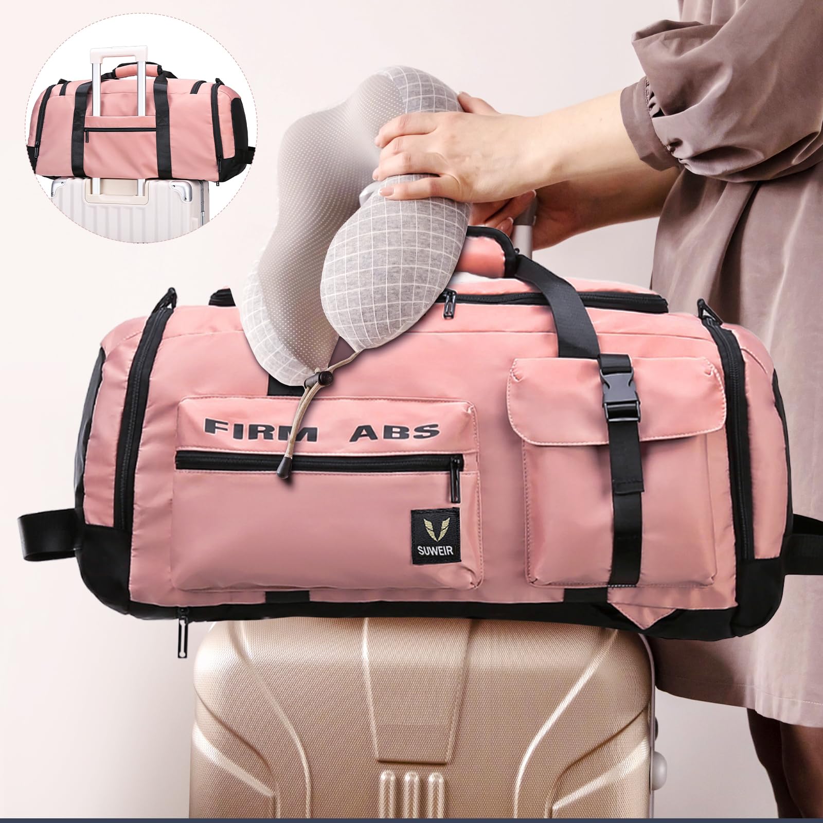 Suweir Torba podróżna, duża, dla kobiet i mężczyzn, 65 l, torba sportowa z kieszenią na buty i kieszenią na mokre suszenie, duża pojemność, torba podróżna, torba do pływania, na podróż, do uprawiania