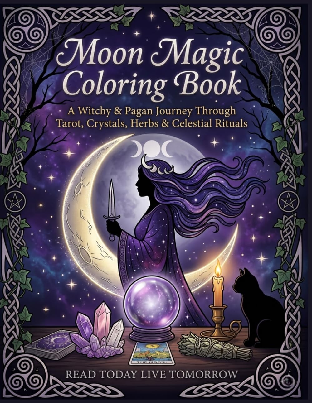 Moon Magic Coloring Book: A Witchy & Pagan Journey Through Tarot, Crystals, Herbs & Celestial Rituals: 50 Enchanting Illustrations of Moon Goddesses, ... Jars, and Wiccan Symbols for Stress Relief