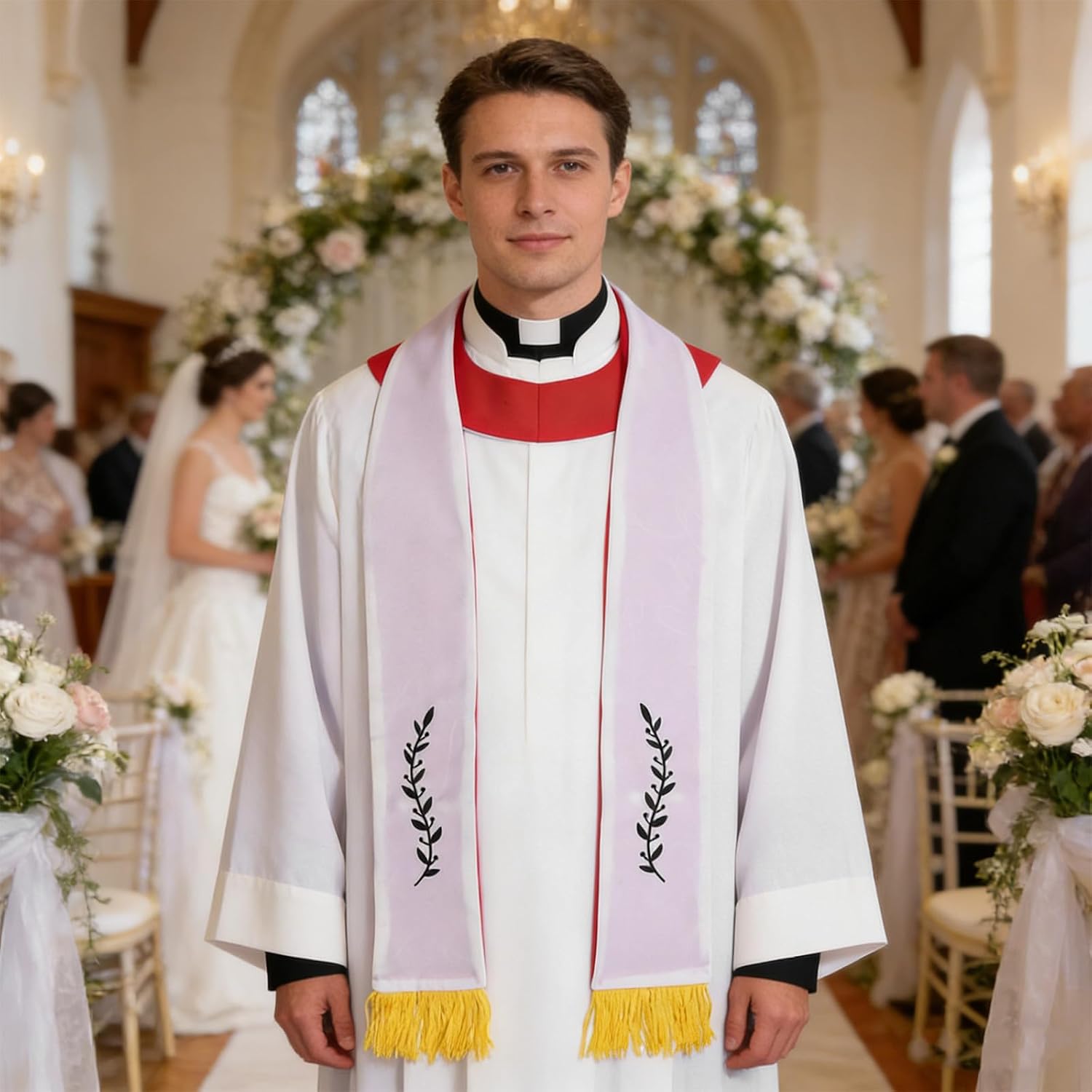 Holibanna Reversible Clergy Stole - Pastor Shawl with Embroidered Cross for Wedding Church - Priest Shawl Church Choir Robe Stole with Tassels