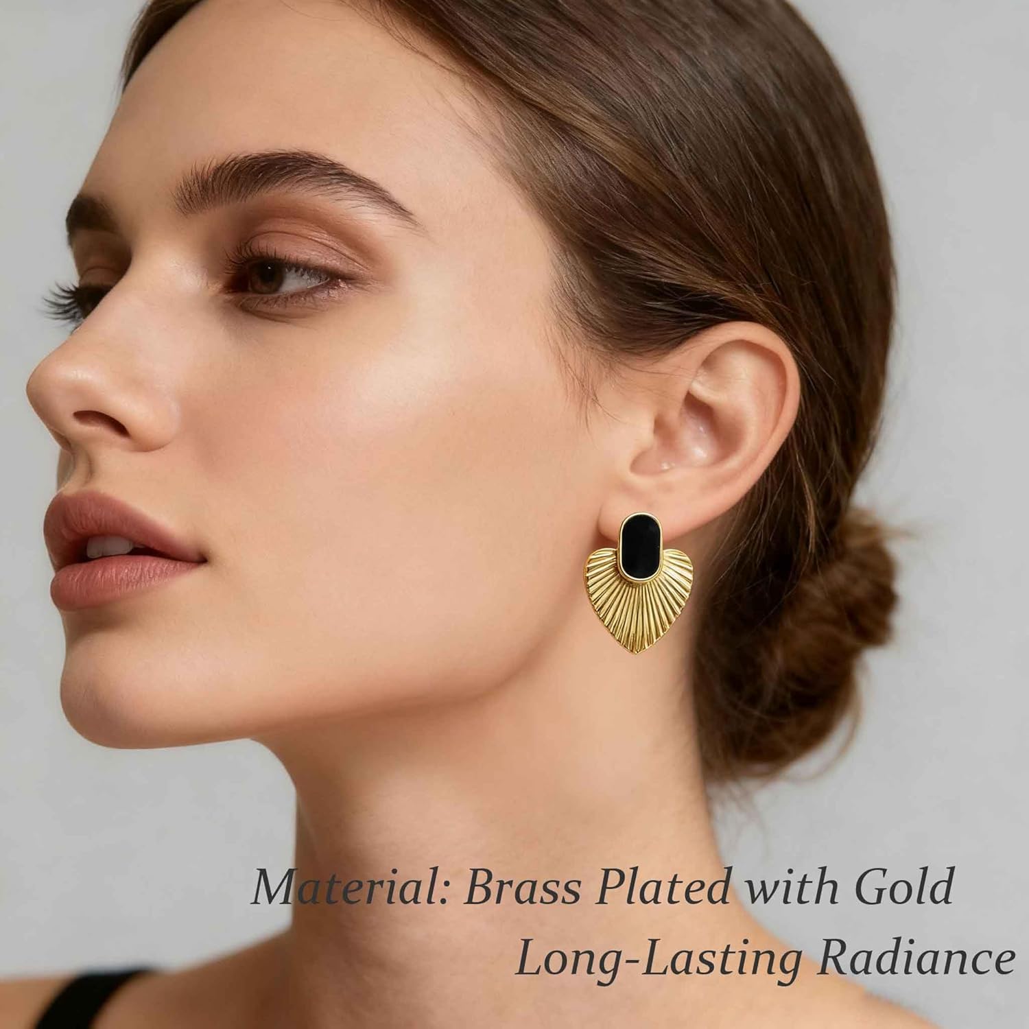Gold Earrings for Women Black/Green/White 18k Gold Heart Dangle Earrings Dainty Statement Hypoallergenic Earrings for Women Trendy Gold Vintage Jewelry - Image 3