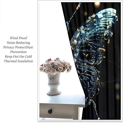 Miniatura 5 de Cyberpunk - Cortinas de ventana mecánicas de mariposa, cortinas opacas con protección de privacidad Cyberpunk, juego de 2 paneles de cortinas de