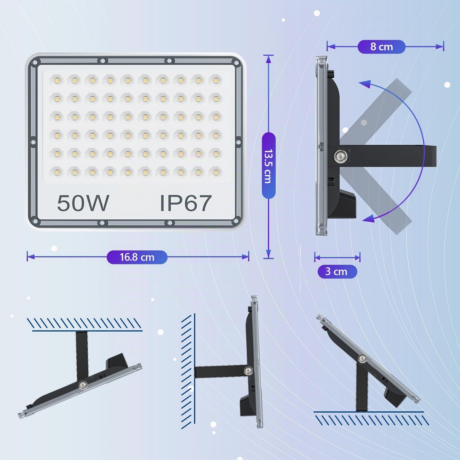 YIQIBRO Projecteur LED Extérieur 50W, 5000LM Spot LED Extérieur, Lot de 2