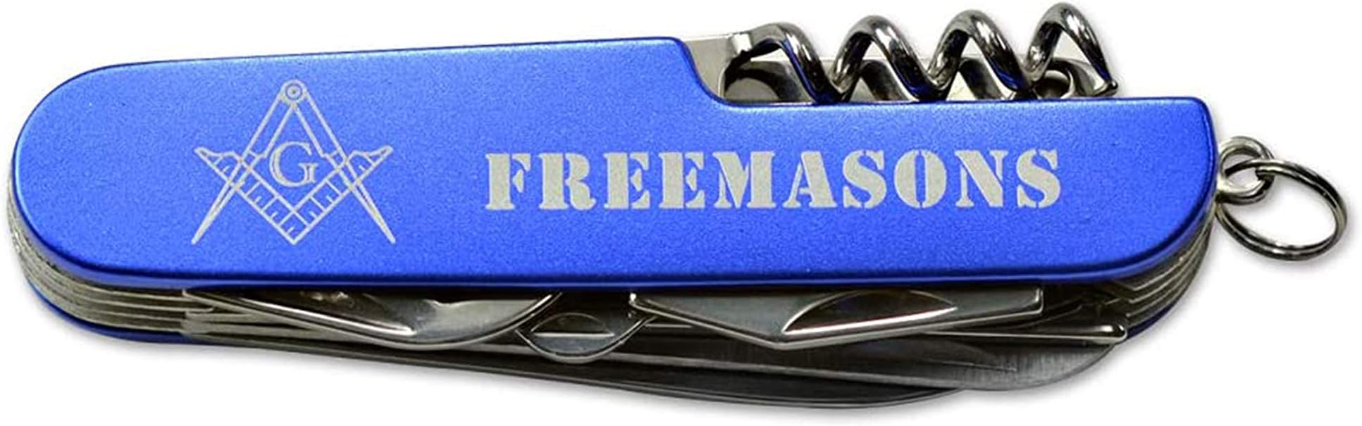 Freemasons-Masonic Square & Compass Multi Functional Folding Pocket Knife -(Blue and White)