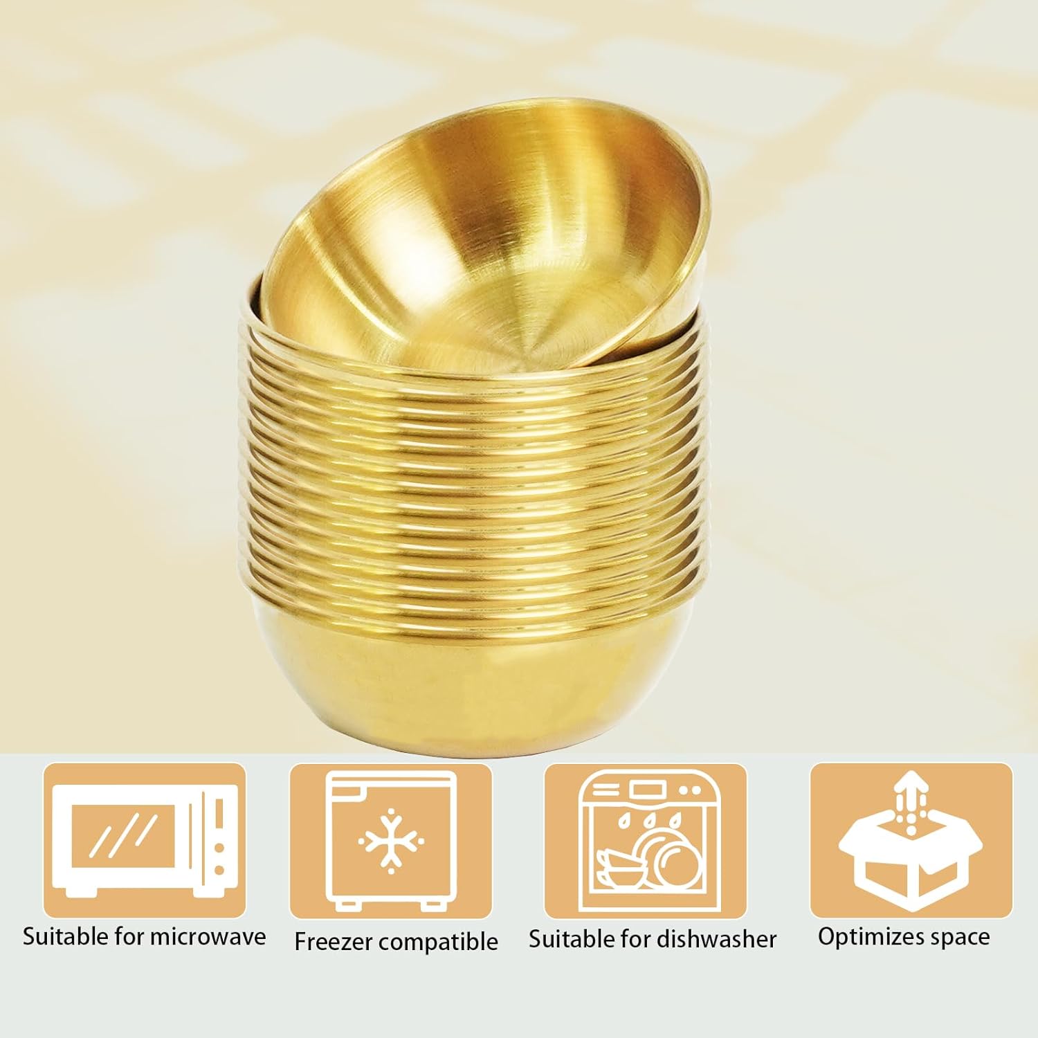 52 Pcs Metal Sauce Bowls 3.2 Inch Gold Mini Round Saucers Stainless Steel Seasoning Dishes Cups Small Sushi AppetizerBowls for Restaurant Kitchen Barbecues Dipping