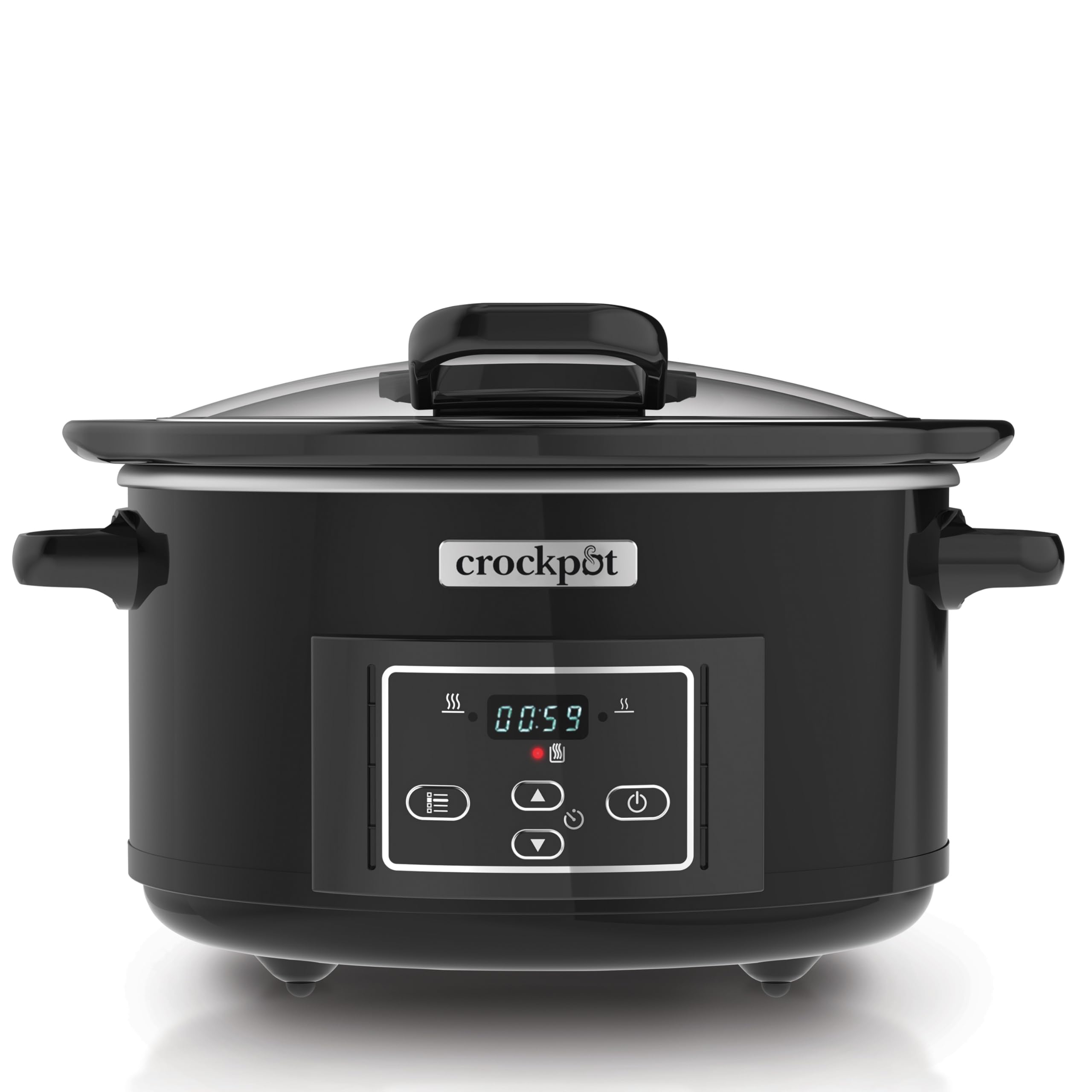 Crockpot Digital-Schongarer Slow Cooker mit Scharnierdeckel | 4,7 l (4-5 Personen) | einstellbare Garzeit | Schwarz (Rostfreies Metall) [CSC052X]