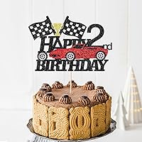 Vista 5 de Decoración de pastel de coche de carreras de 2 años, decoración de pastel de feliz segundo cumpleaños, auto de carreras, bandera a cuadros, rueda