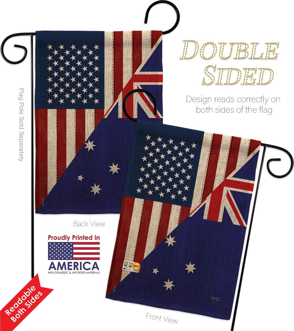 US Australia Friendship Burlap Garden Flag Regional USA American Alliance World Country Particular Area Small Decorative Gift Yard House Banner Double-Sided Made In 13 X 18.5