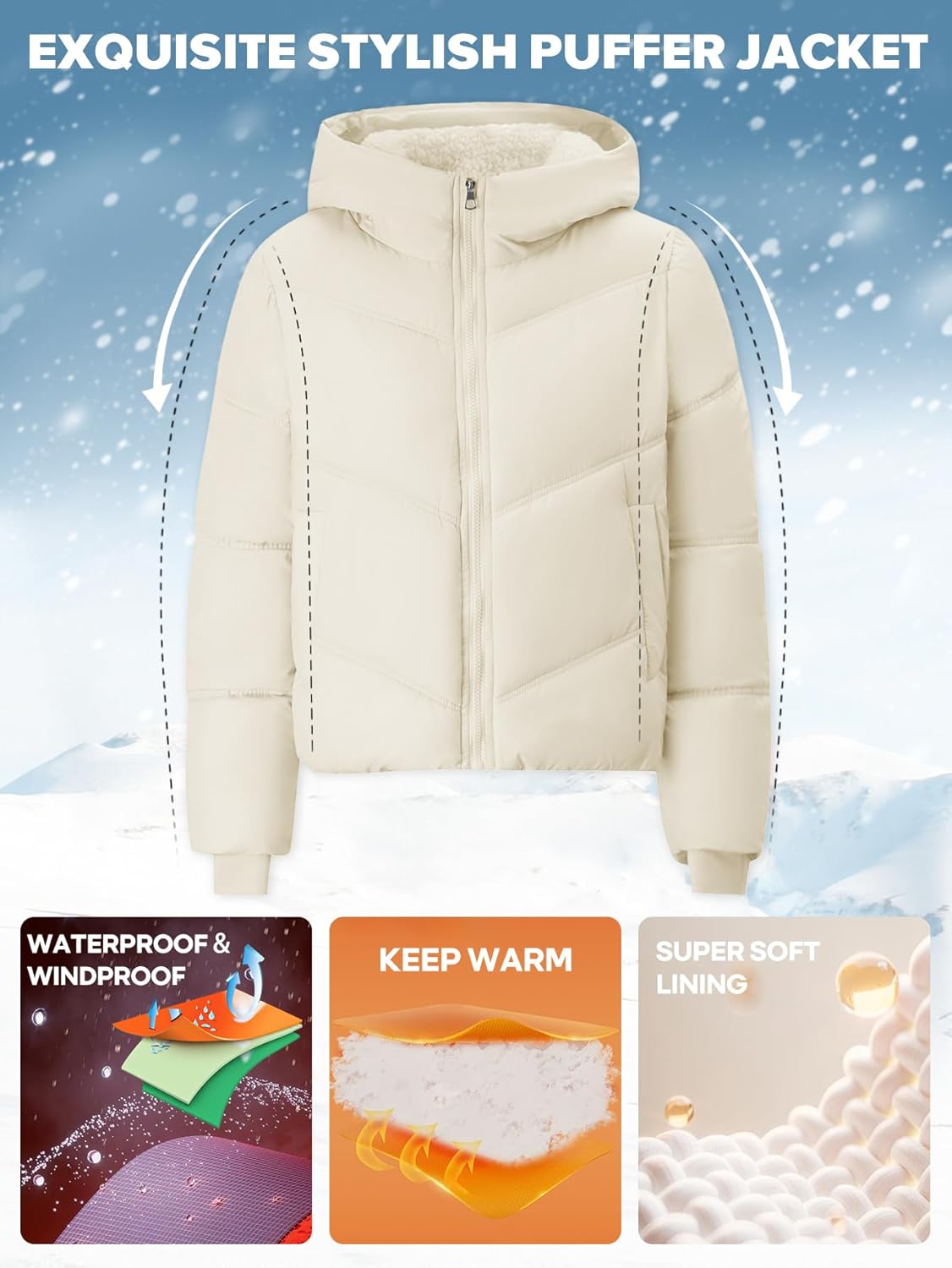 Womens Lightweight Quilted Puffer Jacket with Hood - Image 3