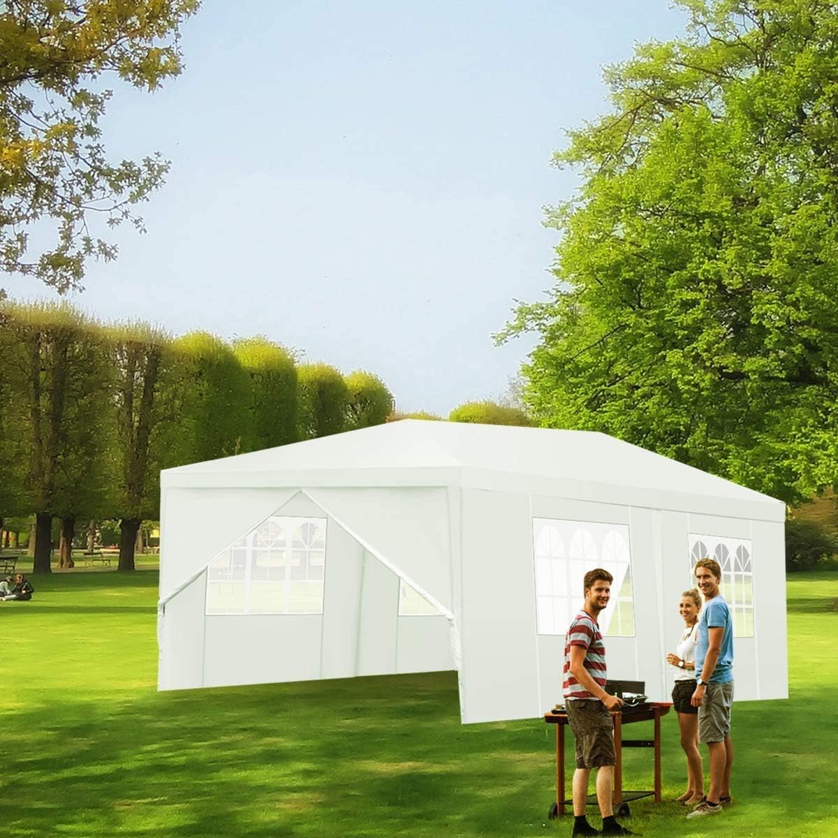 GLACER 19.6 x 9.8 Ft Outdoor Canopy Party Wedding Tent, White Awning Outdoor Pavilion Camping Shelter Patio Two Doors Waterproof Tent with Walls Steel Tube for Event Picnics BBQ Gazebo Beach