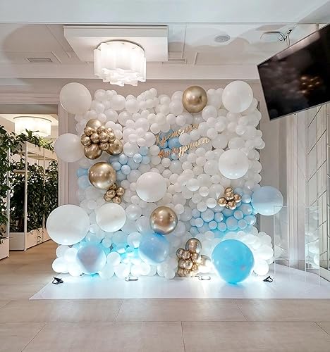 Miniatura 35 de Globos azules y blancos, kit de arco de guirnalda de globos azules y blancos, 102 globos azul pastel y blanco para baby shower, cumpleaños, boda