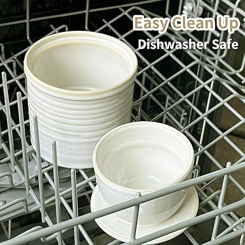 Vista 13 de Hasense Mantequilla de cerámica con tapa, plato de mantequilla para encimera con línea de agua, recipiente para mantequilla francesa para Azul