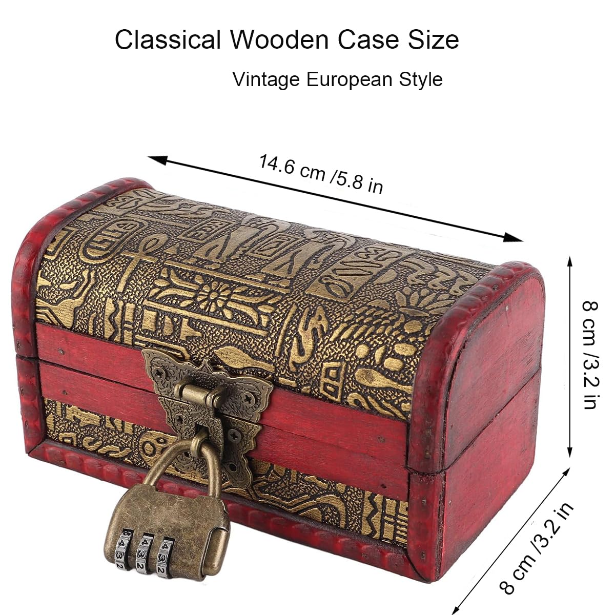Ktsxxops Vintage Wooden Treasure Chest, Antique Jewelry Lockable Box, Kids Small Chest European Style, Wooden Storage Decorative Box with Fish, Insects, Birds, Beasts Patterns