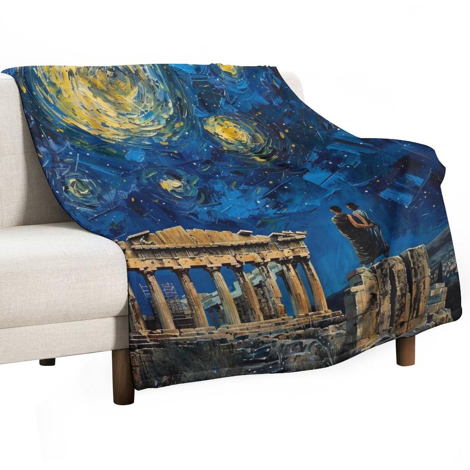 YHGSREUOH Starry Night in Athens 03 Flannel Blankets Fleece Soft Throw Lightweight Plush Gifts for Couch, Bed, Cozy Sofa Plush, Chair, Lovers 175x200cm(70x80in)