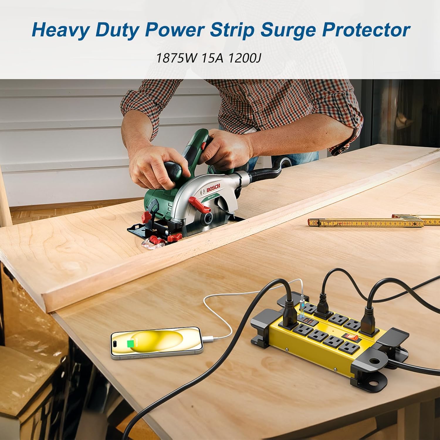 10 Outlet Power Strip Surge Protector, 1200J Surge Protection Heavy Duty Power Strip with USB Fast Charging, 15A/1875W Garden Yard Power Strips with Switch, 14AWG 6FT Extension Cord