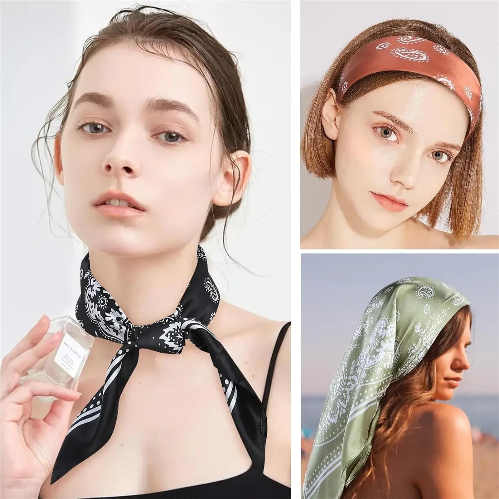 Bufandas Para Mujer 4 pañuelos grandes de seda for la cabeza, bufandas cuadradas, pañuelo for el cuello, for mujeres y niñas