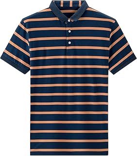 OULIWANGLUO Mens Stripes Comfortable Fit Golf T Shirt Summer Lapel Striped Polo Shirt Classic Fit Casual Striped Golf T-Shirt