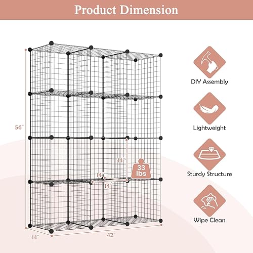 Miniatura 8 de NAFORT Sistema de almacenamiento de cubos de alambre, organizador de almacenamiento de cubos de rejilla metálica con marco duradero, conectores