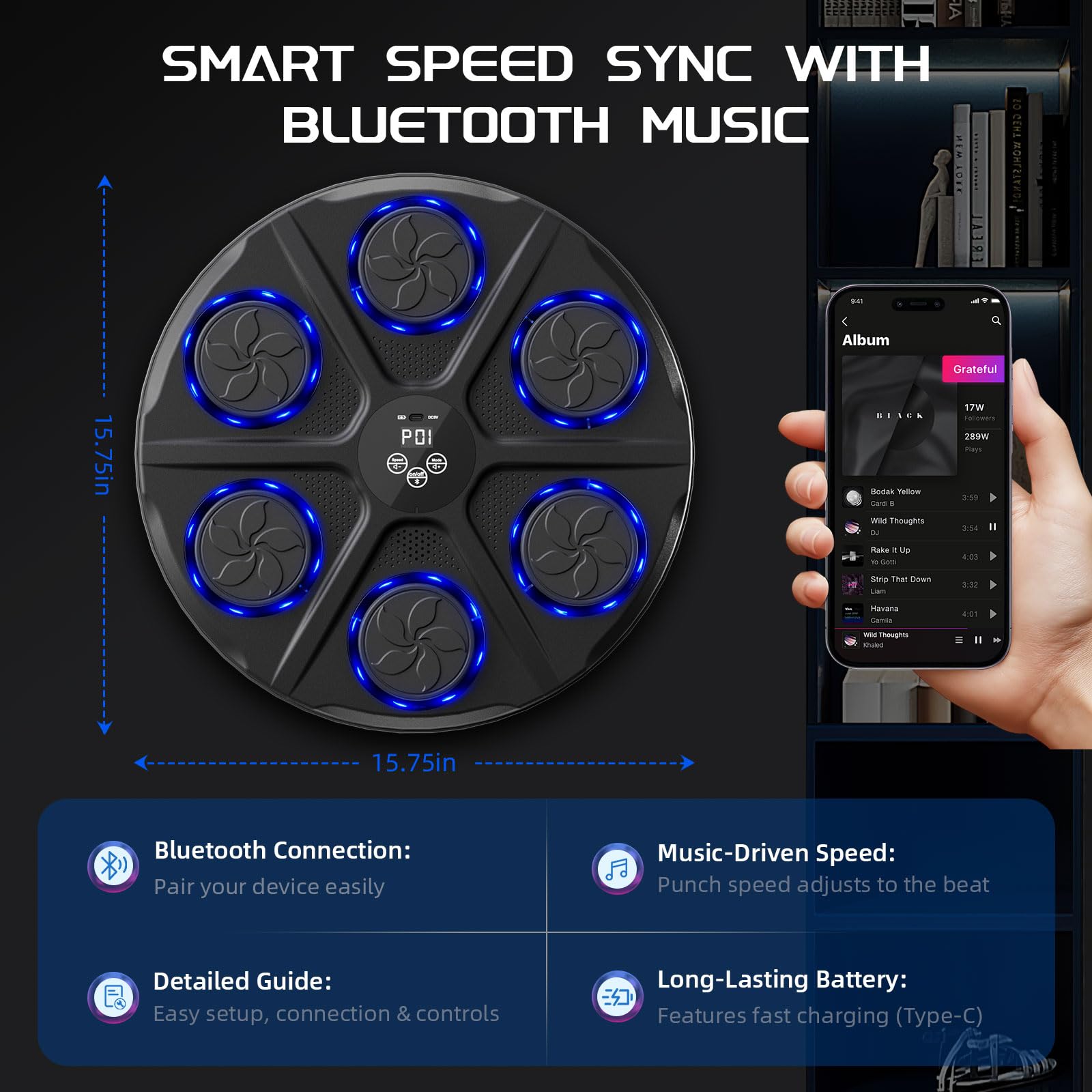 Hiseeyo Macchina Da Boxe Musicale Intelligente Con Guanti - LED E Bluetooth Per Allenamento Domestico - 5