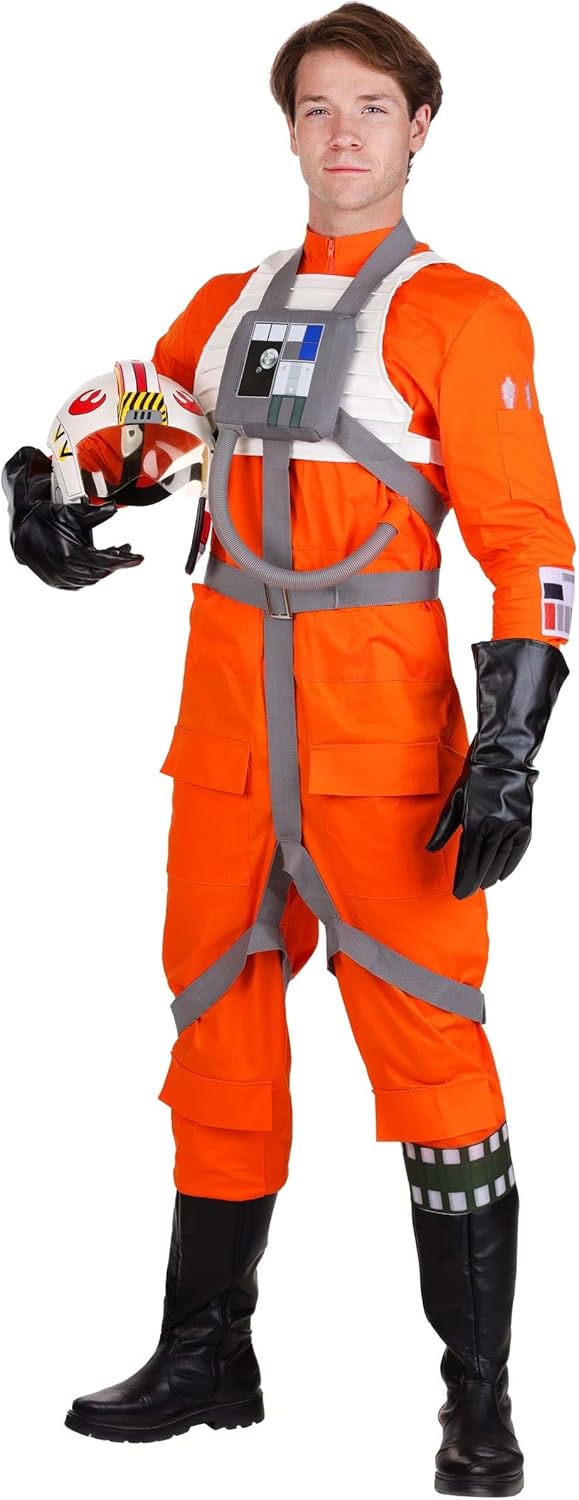 Mens Deluxe Star Wars X-Wing Pilot Costume Jumpsuit Outfit with Vest, Harness, Belt, Gloves, & Mask