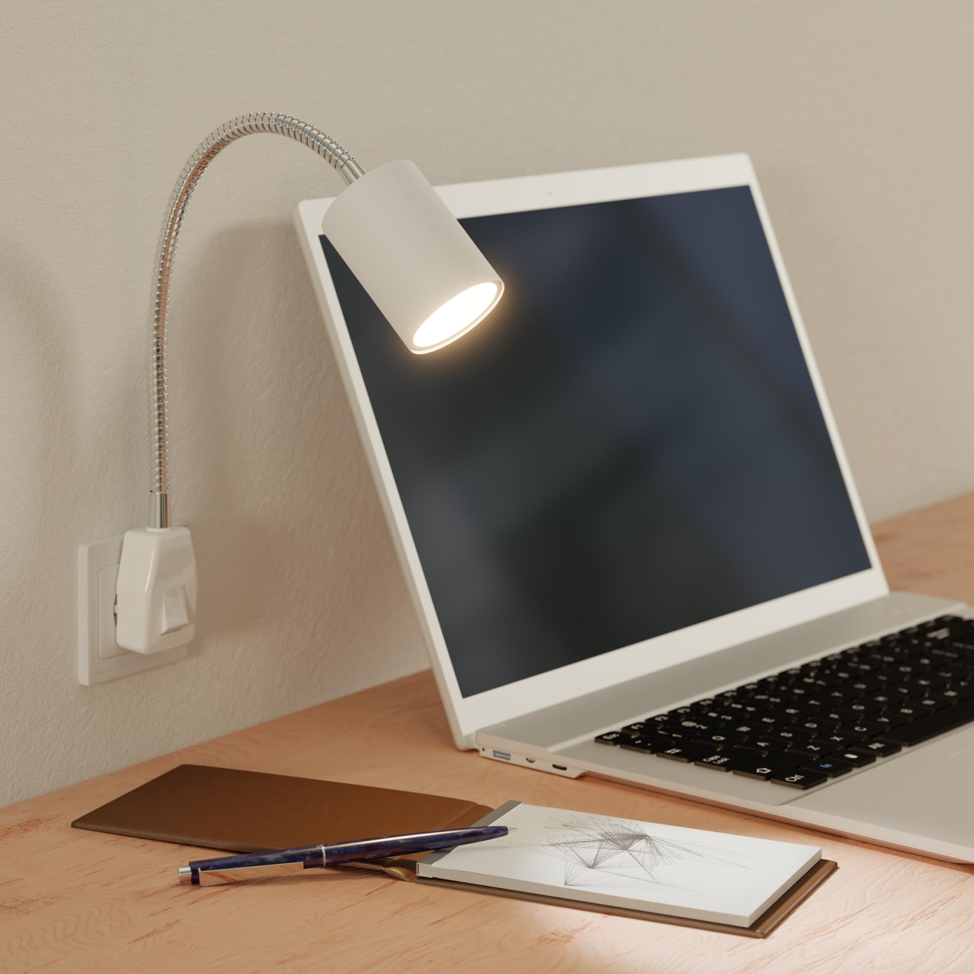 ledscom.de 2x lampe à prise/lampe de lecture WAIKA, col de cygne, interrupteur, blanc, 1x GU10 max. 60W