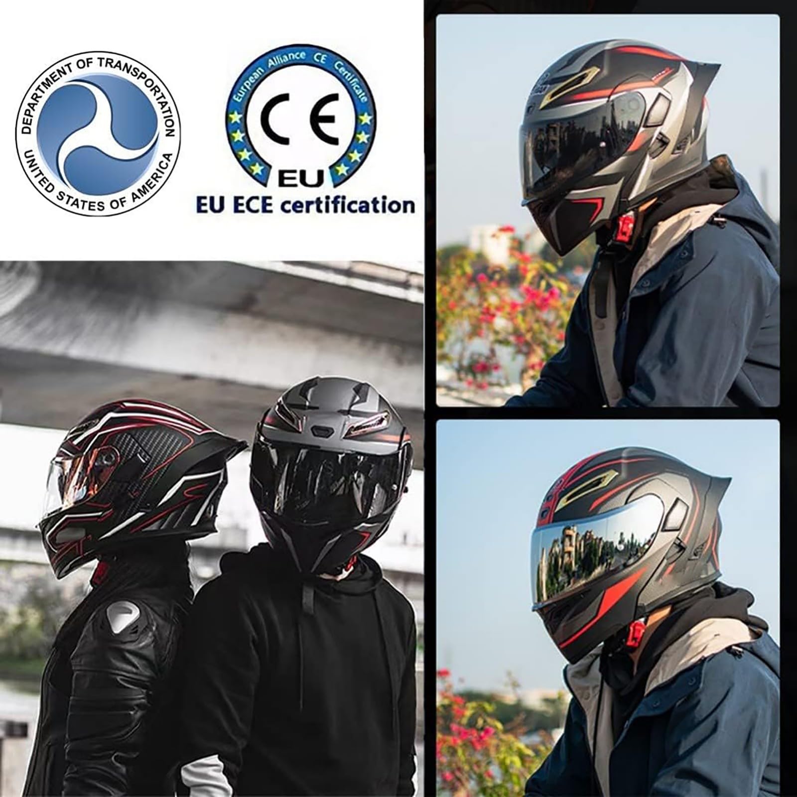 Modulari Bluetooth Casco Moto Omologato ECE Casco Anteriore Ribaltabile Adulti Uomo Donna con Doppia Visiera, Microfono Altoparlante Riduzione del Rumore Bluetooth Multifunzionale