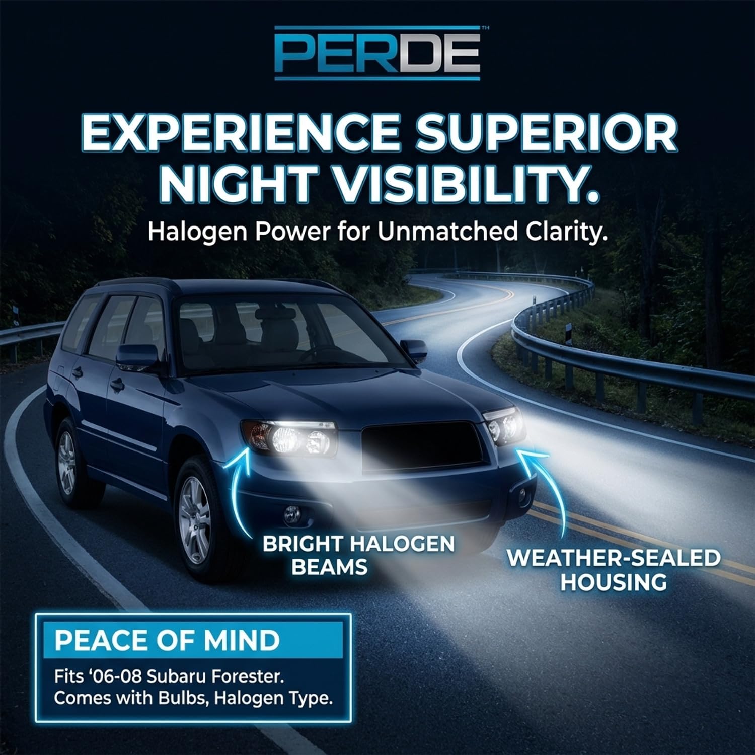 PERDE Black Housing Halogen Headlight wClear Lens Compatible with Subaru Forester 2006-2008 Includes Left Driver and Right Passenger Side Headlamps product thumbnail 5