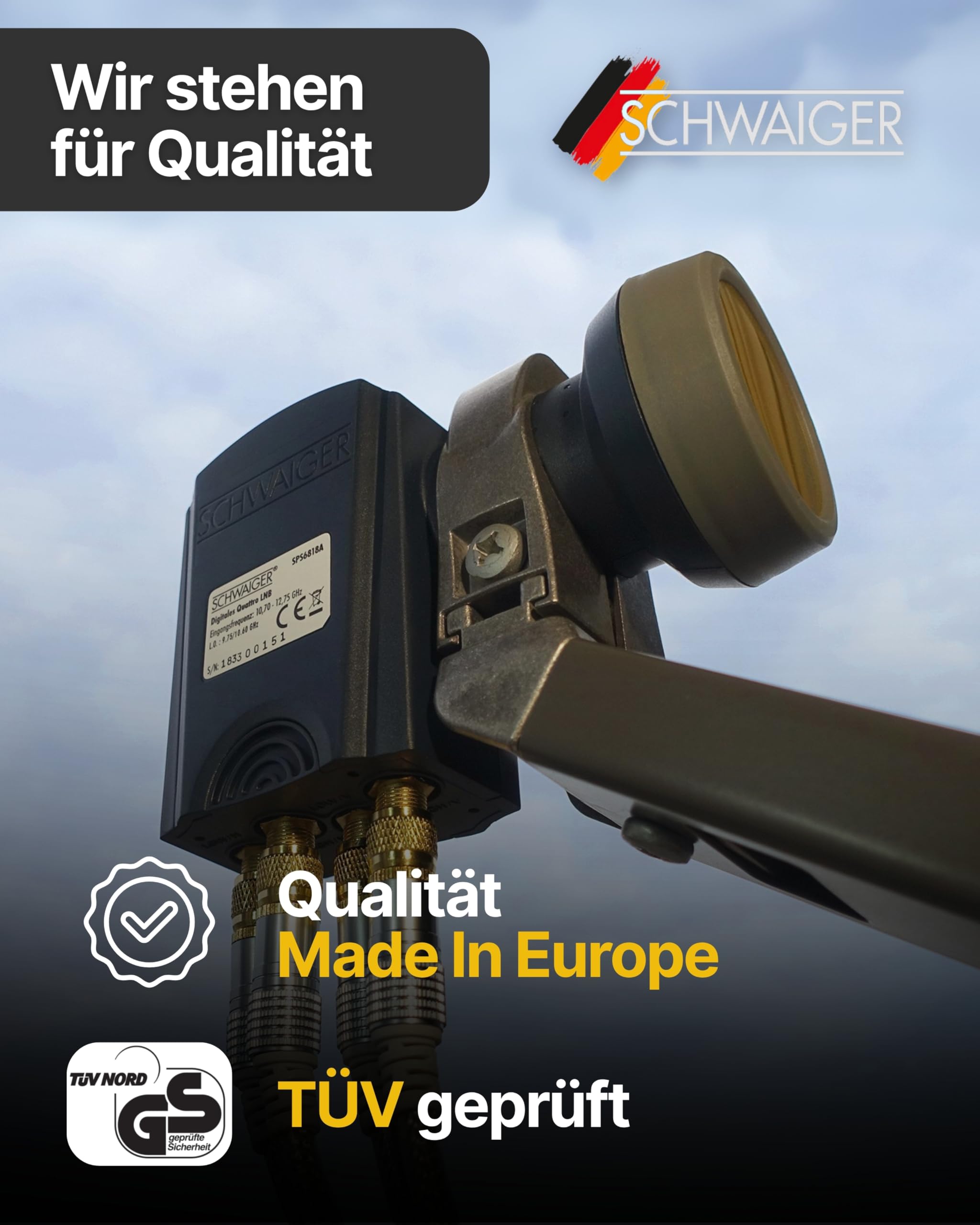 SCHWAIGER Quad LNB digital Sun Protect I Low Noise Blockconverter für 4 Teilnehmer I extrem wetterfest & geeignet für Multifeedanlagen I SAT-Zubehör für störungsfreien Empfang I anthrazit