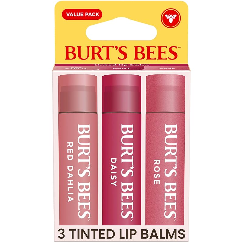 Bálsamo labial com cor Burt's Bees, Pacote com 3 tubos