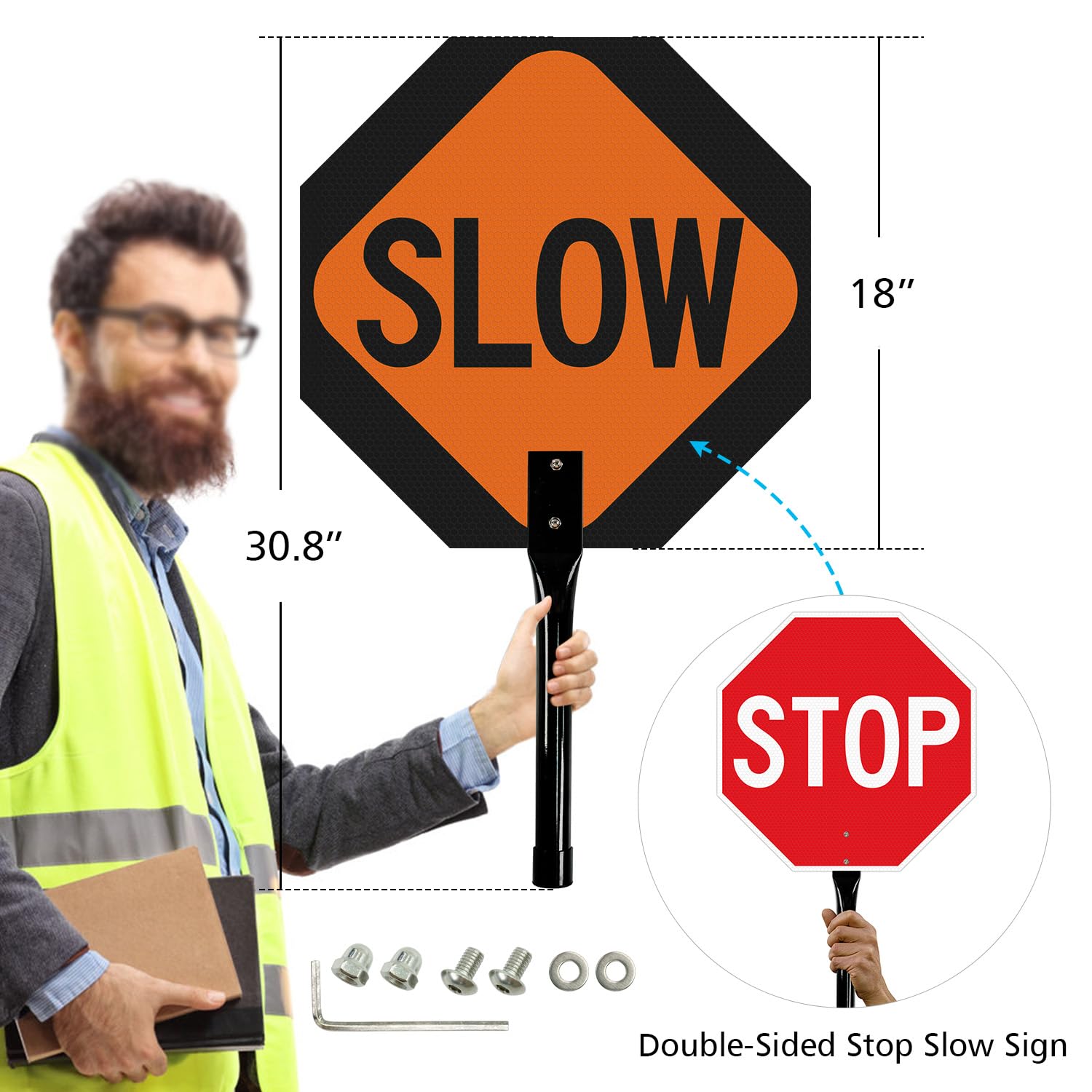 Sygnał Stop Slow z metalowym uchwytem