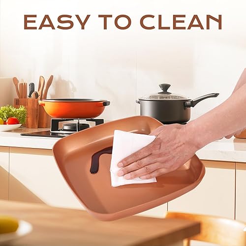 Miniatura 6 de Sartén cuadrada antiadherente de cobre, sartén de 12" para chef con revestimiento de cerámica, apta para horno y lavaplatos, sin PFOA, uso doméstico