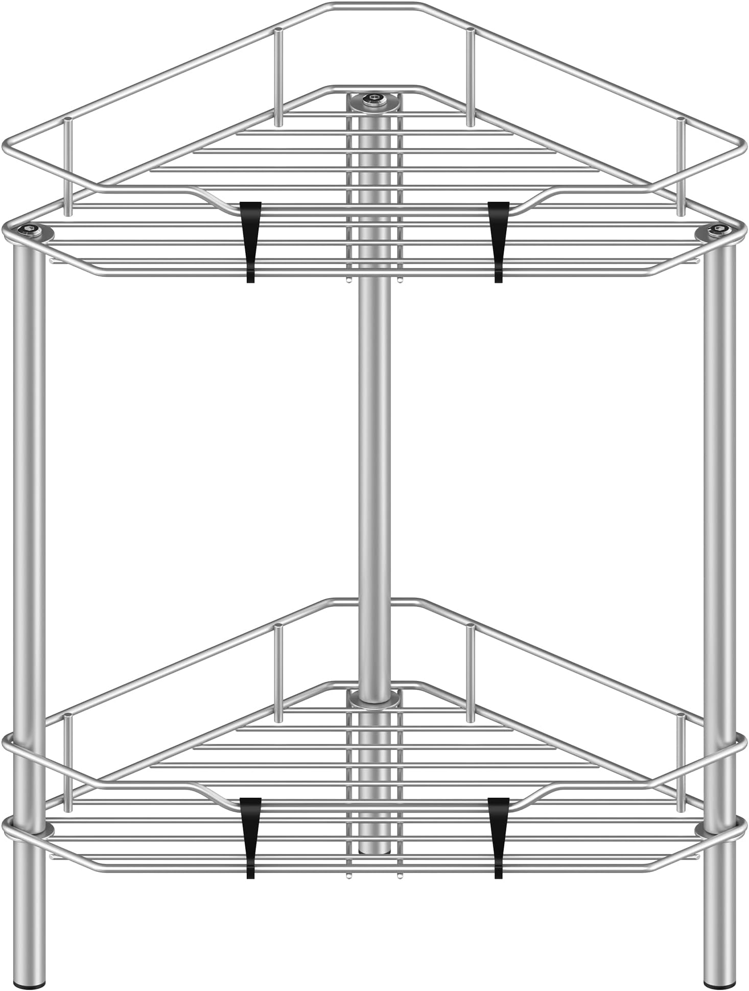 2 Tier Floor Standing Corner Shower Caddy Organizer Shelf with Hooks, Bathroom Shelves Stand Rack, Gray
