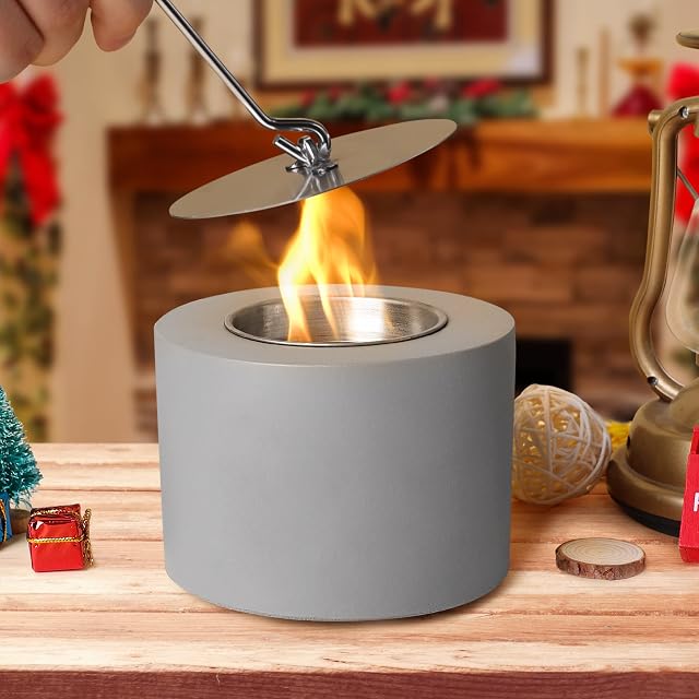 Eufrozy Concrete Tabletop Fire Pit - Bio Ethanol Smokeless Mini Table Fireplace - Portable Indoor Outdoor Long Burning Fire Bowl - Home Sweet Home Warm Decor for Winter