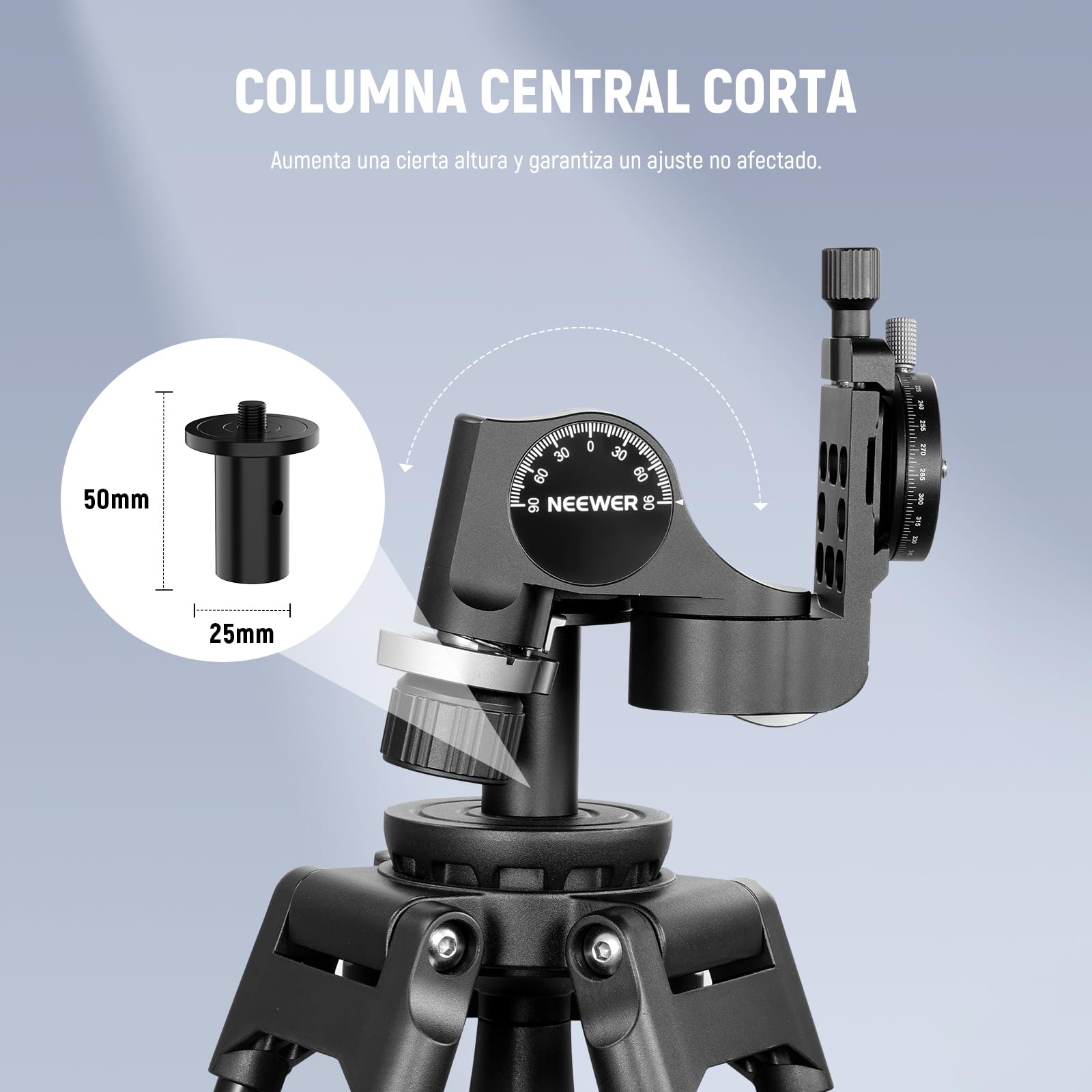NEEWER Cabezal de trípode con Engranaje de 3 vías con Placa Arca QR panorámica de 360°, microajuste milimétrico, Cabezal de inclinación panorámica de 3 Ejes de aleación de Aluminio con Interruptor